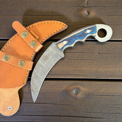 9" Best Damascus Karambit Twist Damascus Steel Karambit Hunting Knife With Wood Handle