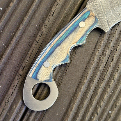 9" Best Damascus Karambit Twist Damascus Steel Karambit Hunting Knife With Wood Handle