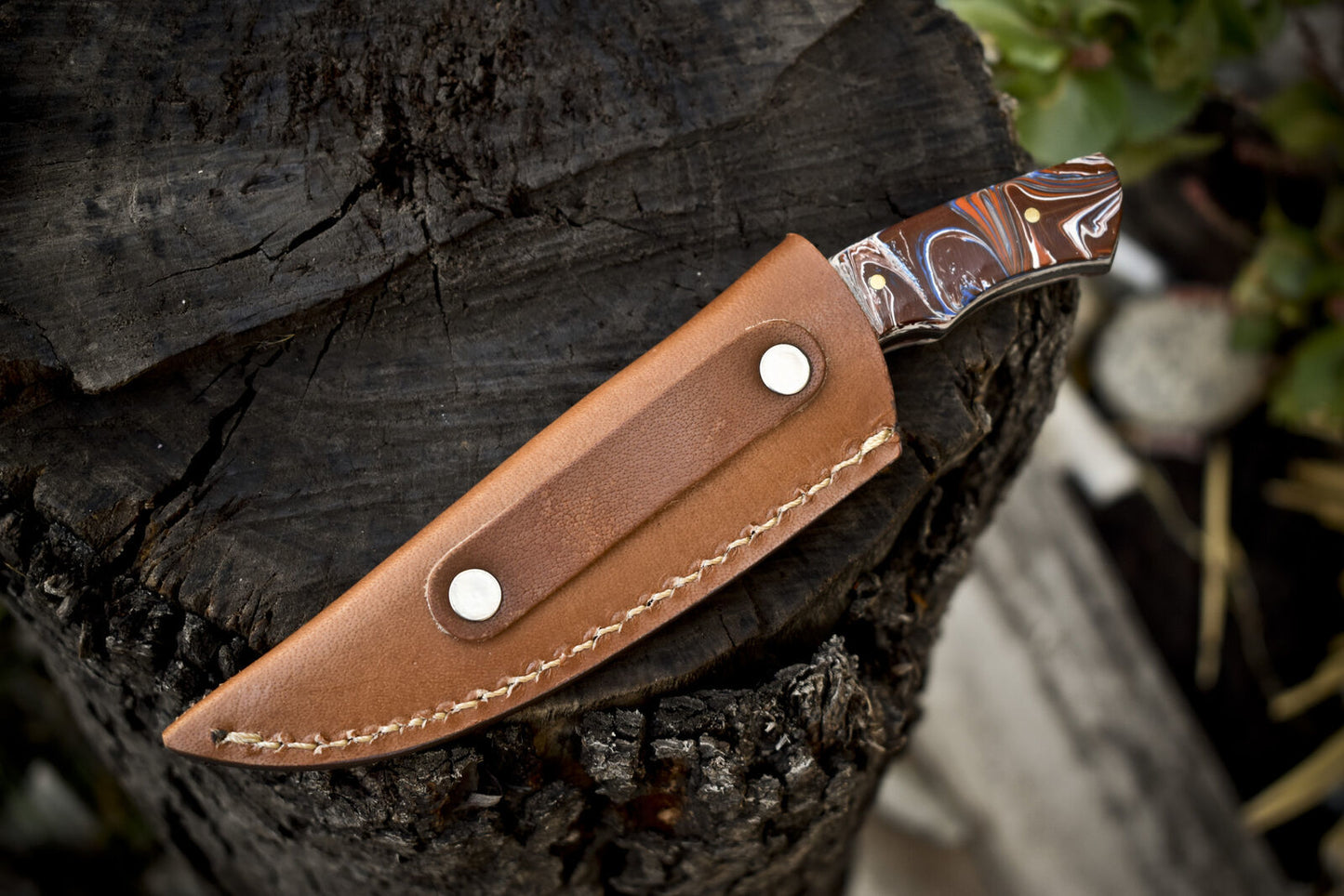 Custom Rain Drop Damascus Skinner Knife with Micarta Handle – 7" Handmade Outdoor Hunting Gift