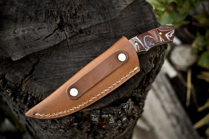 Custom Rain Drop Damascus Skinner Knife with Micarta Handle – 7" Handmade Outdoor Hunting Gift