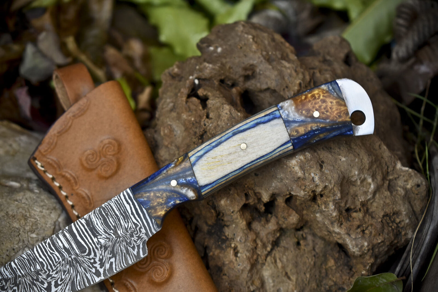 8" Forged Twist Damascus Skinner Knife Mixed Handle Micarta Guard Gift Blade