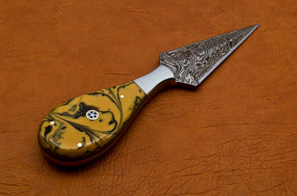 8" Damascus Steel Bowie Knife – Multicolor Handle & Leather Sheath