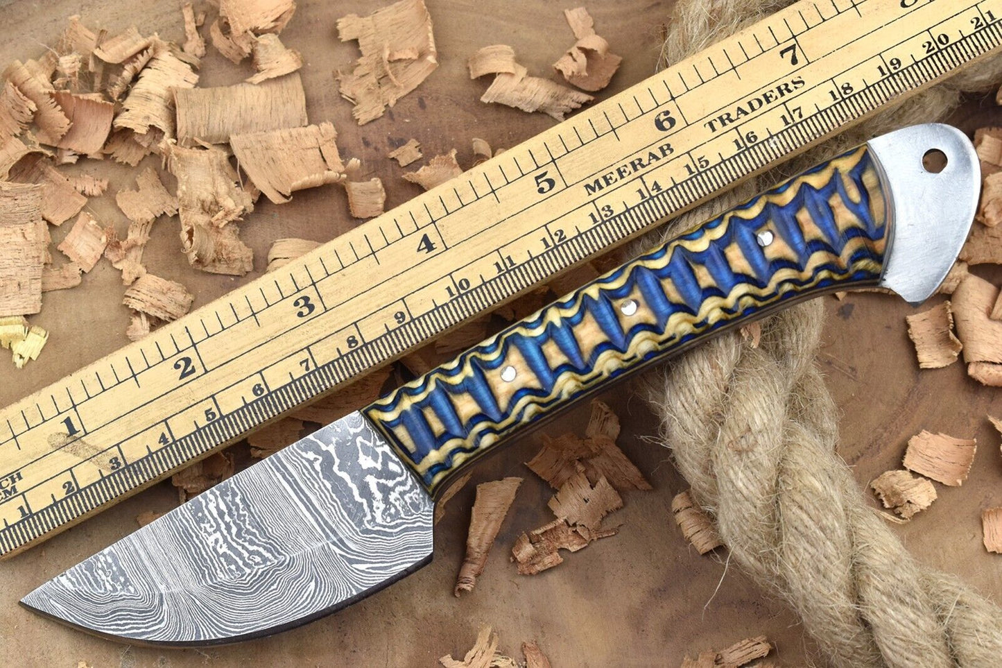 Custom Handmade Forged Damascus Steel Kitchen Chef Knife – White & Blue Dollar Sheet Handle