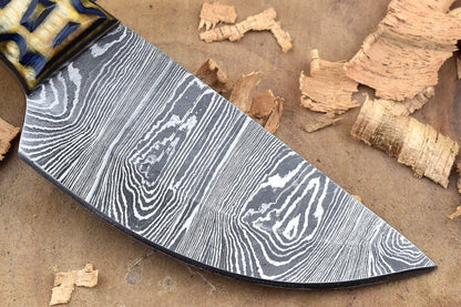 Custom Handmade Forged Damascus Steel Kitchen Chef Knife – White & Blue Dollar Sheet Handle
