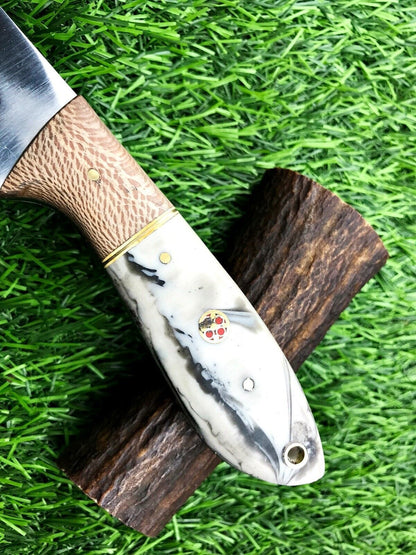 8" Handmade Stainless Steel Skinner – Hunting & Survival Blade with Premium Leather Sheath