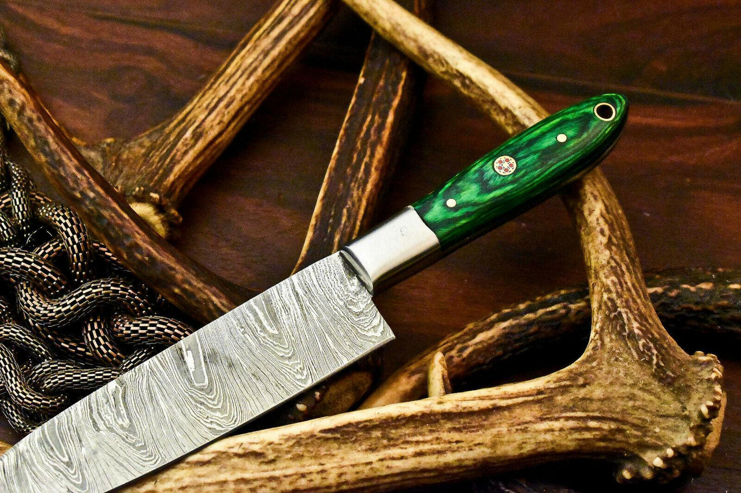 Gorgeous Handmade Damascus Chef Hunting Knife – 12" Full Tang with Hardwood Handle