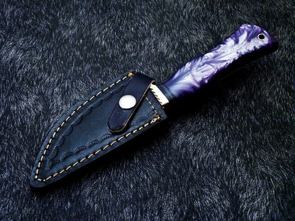 10" Resin Handle Damascus Steel Bowie Knife – Brass Bolster & Leather Sheath
