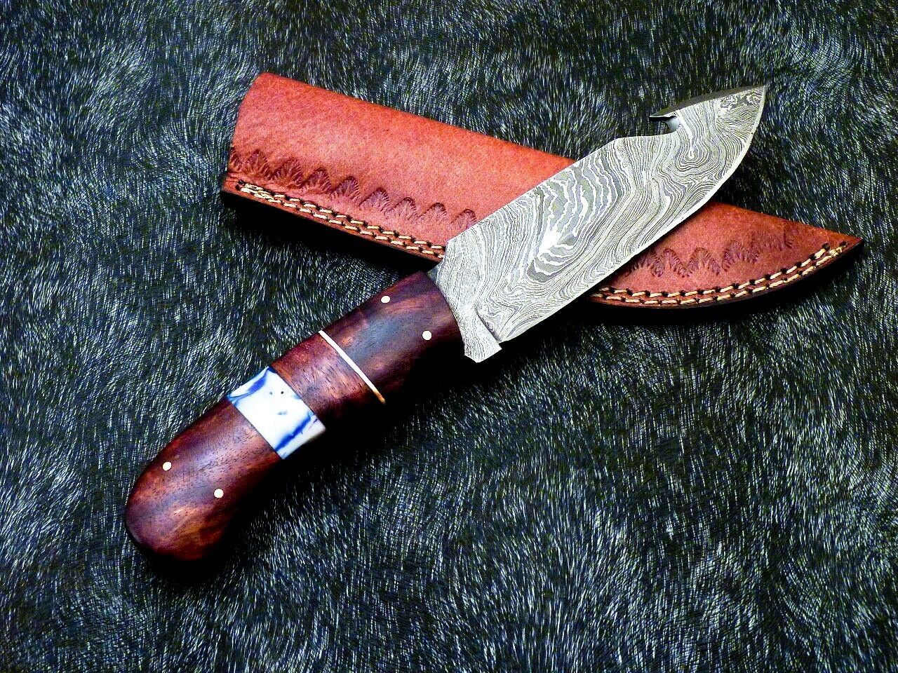 10" Damascus Steel Bowie Hunting Knife – Resin & Wood Handle