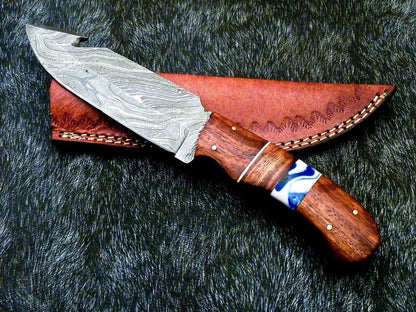 10" Damascus Steel Bowie Hunting Knife – Resin & Wood Handle