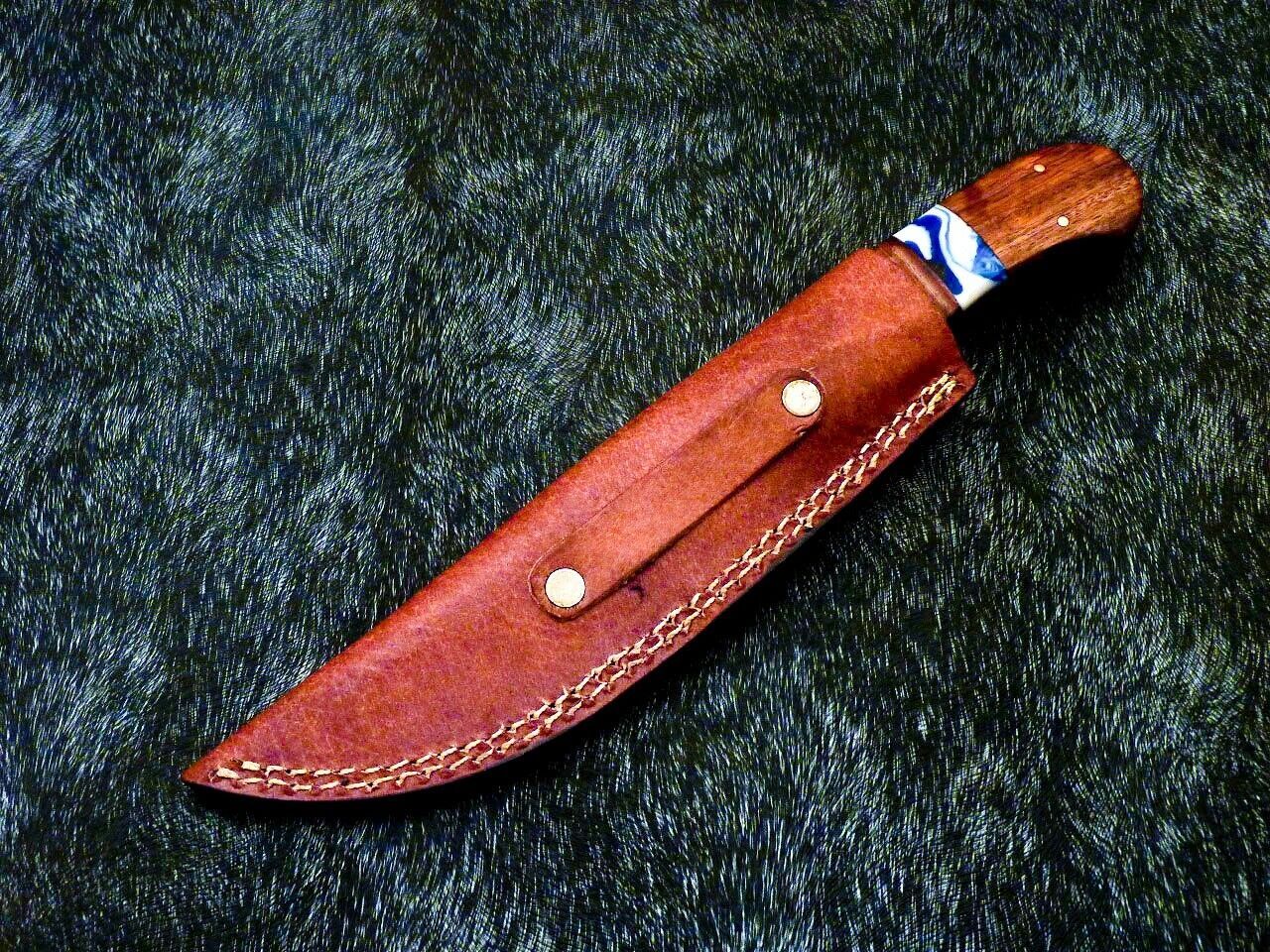 10" Damascus Steel Bowie Hunting Knife – Resin & Wood Handle