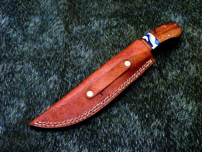 10" Damascus Steel Bowie Hunting Knife – Resin & Wood Handle
