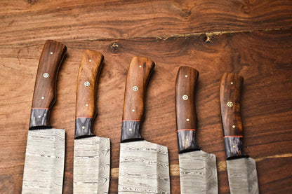 Custom 5-Piece Handmade Hammered Damascus Steel Chef Knife Set