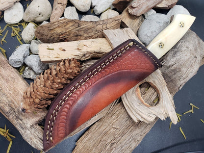 9” Damascus EDC Bowie Knife – Bone Handle with Brass Bolster