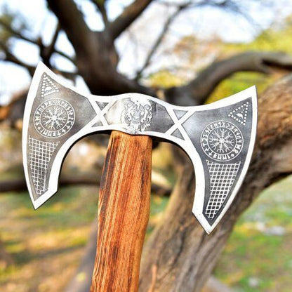Handmade High Carbon Steel Double Head Viking Axe – Tomahawk, Hatchet & Integral