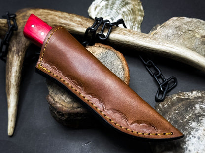 Heritage Forge Handmade Damascus Steel Hunting Knife with Wood Handle and Leather Sheath