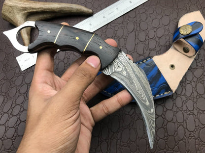 8" Custom Handmade Best Damascus Karambit Damascus Steel Karambit Knife with Wood Handle