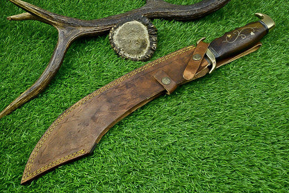 19 Inch Handmade Damascus Steel Curved Blade Hunting Knife with Natural Wood Handle