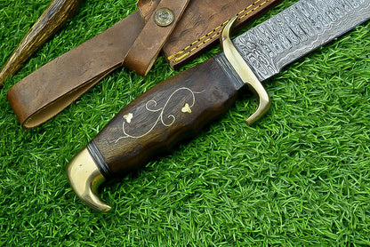 19 Inch Handmade Damascus Steel Curved Blade Hunting Knife with Natural Wood Handle