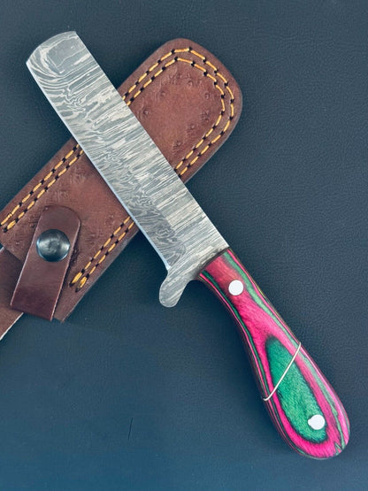 Best Damascus Steel Bull Cutter Knife Custom Bull Cutter Knife With Wood Handle