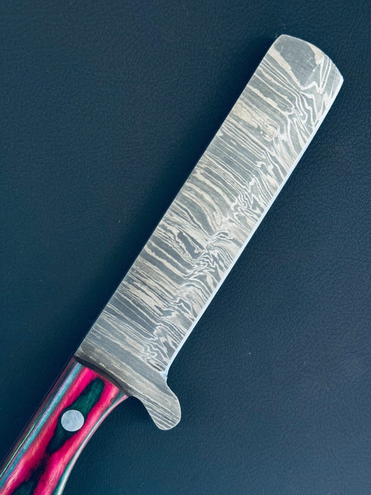 Best Damascus Steel Bull Cutter Knife Custom Bull Cutter Knife With Wood Handle