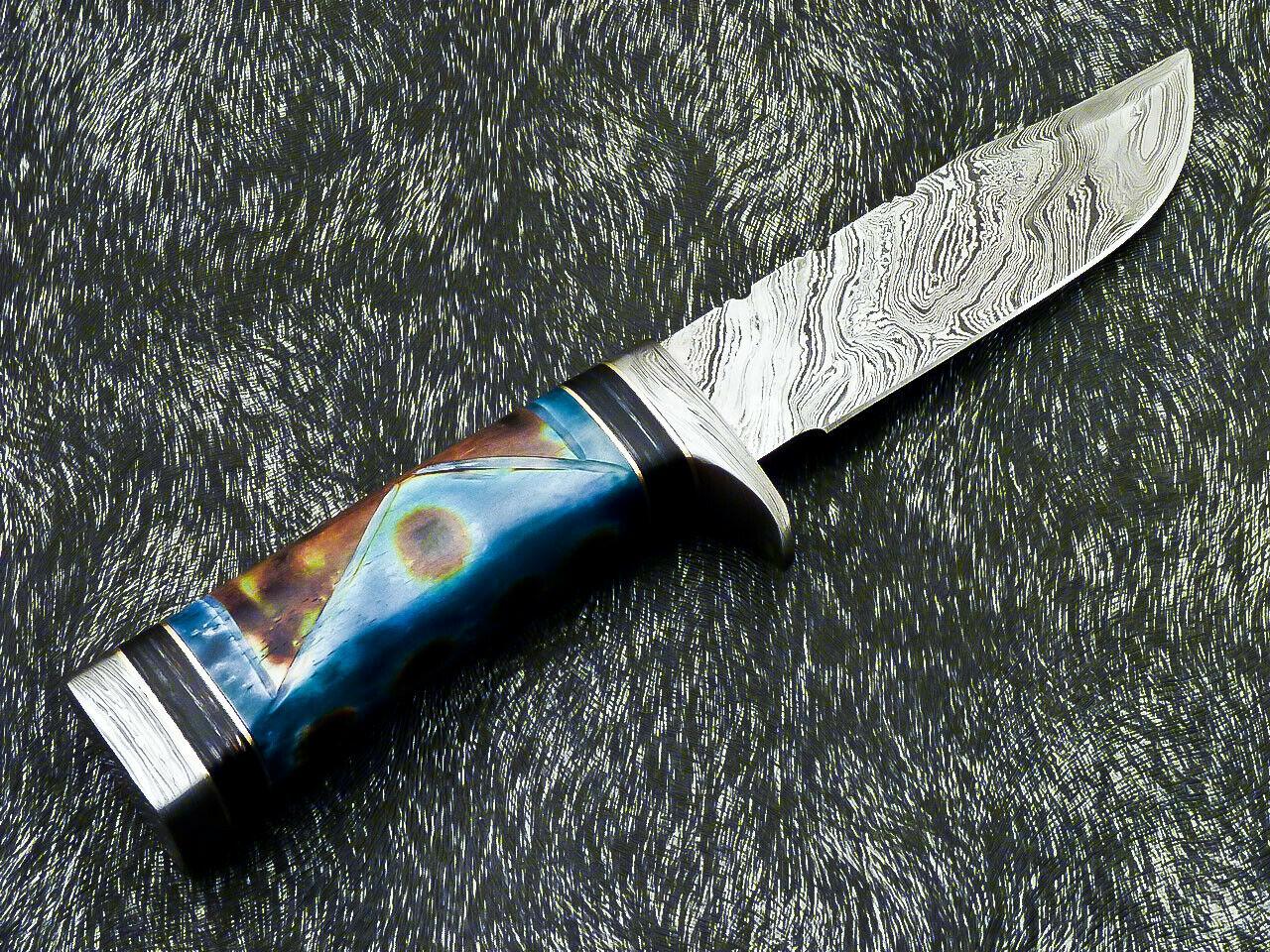 Hand Forged 10" Damascus Bowie Hunting Knife – Camel Bone Handle