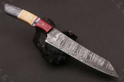13” Handmade Damascus Steel Chef Knife – Resin Handle with Brass Pins