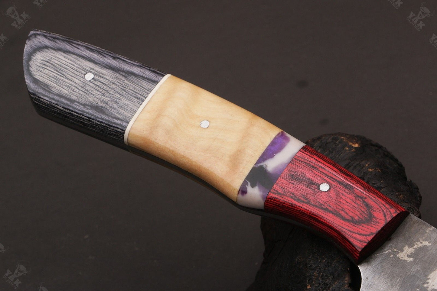 13” Handmade Damascus Steel Chef Knife – Resin Handle with Brass Pins