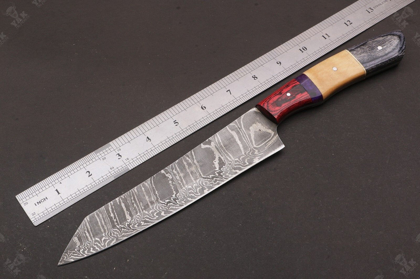 13” Handmade Damascus Steel Chef Knife – Resin Handle with Brass Pins