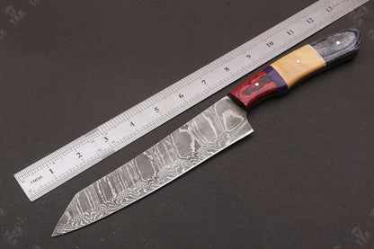 13” Handmade Damascus Steel Chef Knife – Resin Handle with Brass Pins