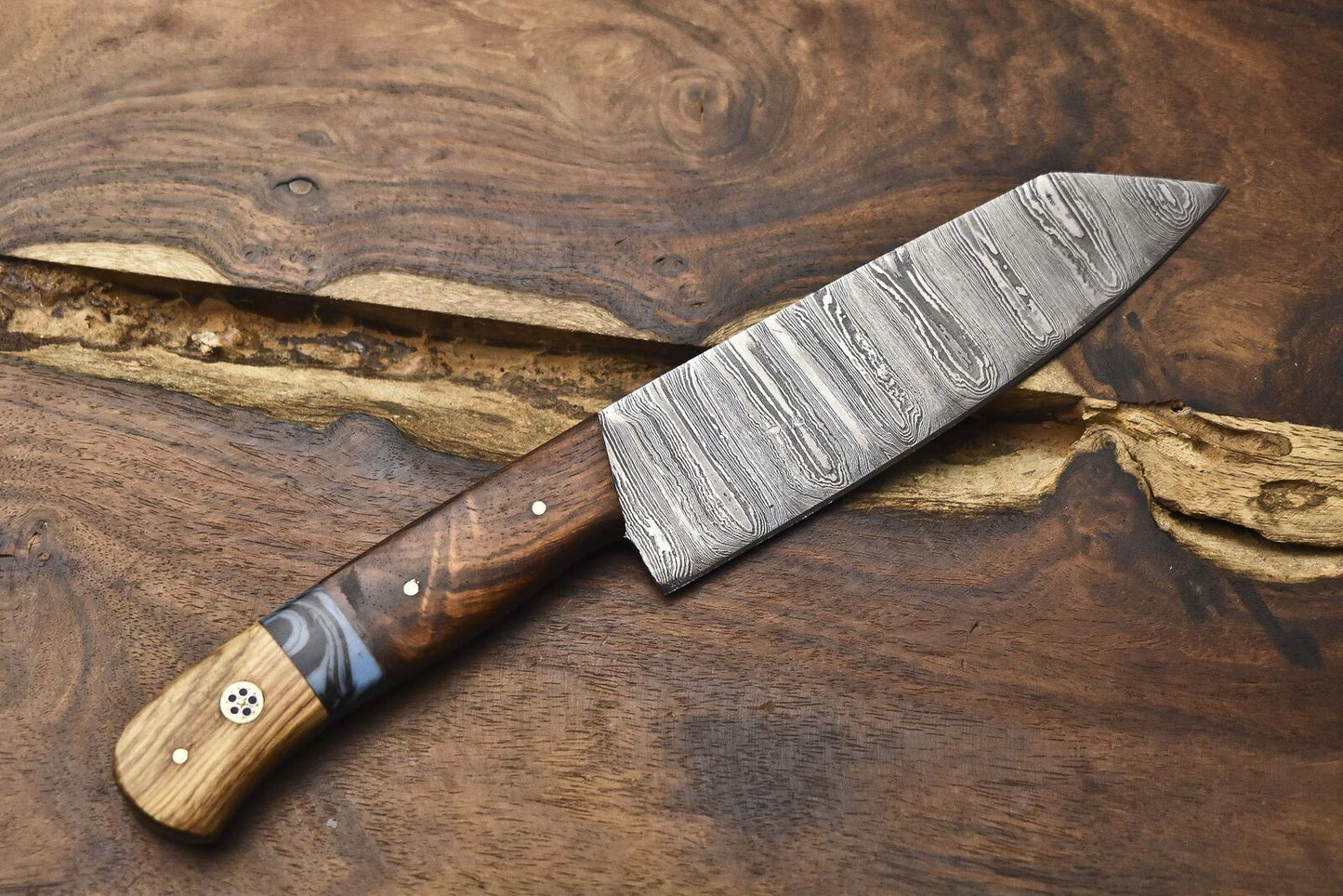 Handmade Twist Damascus Chef Knife with Hardwood Handle – Best Selling Kitchen Knife