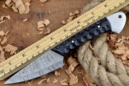 Handmade Damascus Steel Chef Knife – Custom Forged Kitchen Knife with Black Dollar Handle
