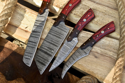 Hot Item Chef Knife B-Ring Damascus Hard Wood Bolster EDC Lot of 4