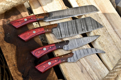 Hot Item Chef Knife B-Ring Damascus Hard Wood Bolster EDC Lot of 4