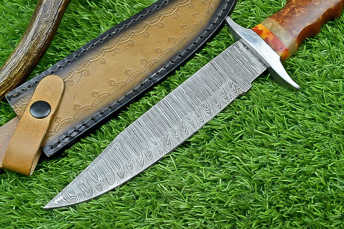 Heritage Forge Shadowline Damascus Steel Bowie Knife with Resin Handle