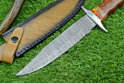 Heritage Forge Shadowline Damascus Steel Bowie Knife with Resin Handle