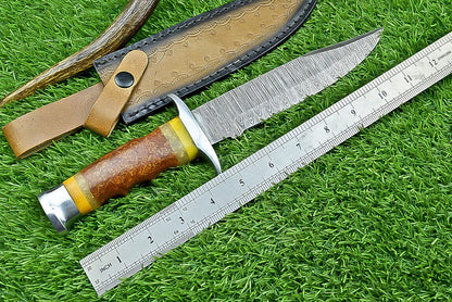 Heritage Forge Shadowline Damascus Steel Bowie Knife with Resin Handle