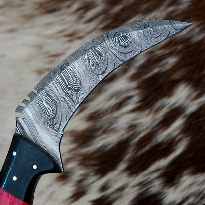 Handmade 9” Damascus Karambit Knife Wood Handle Damascus Steel Karambit