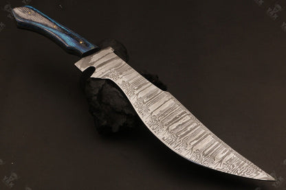 16 Inch Fire Pattern Damascus Bowie Knife with Wood Handle by Heritage Forge