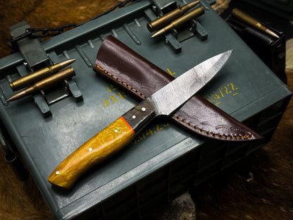 Handmade Damascus Steel Vegetable Chef Knife – Resin Handle with Cowhide Sheath