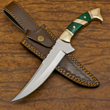 Expertly Handcrafted 12-Inch D2 Steel Full Tang Bowie Hunting Knife with Pakka Wood Handle