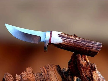 Handmade 7″ Skinner Knife – Stainless Steel Blade, Stag Handle, Full Tang with Leather Sheath