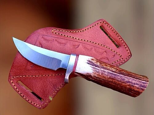 Handmade 7″ Skinner Knife – Stainless Steel Blade, Stag Handle, Full Tang with Leather Sheath