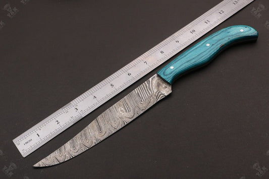 12.5" Damascus Fillet Knife Damascus Steel Fillet Knife With Pakka Wood Handle W/Sheath