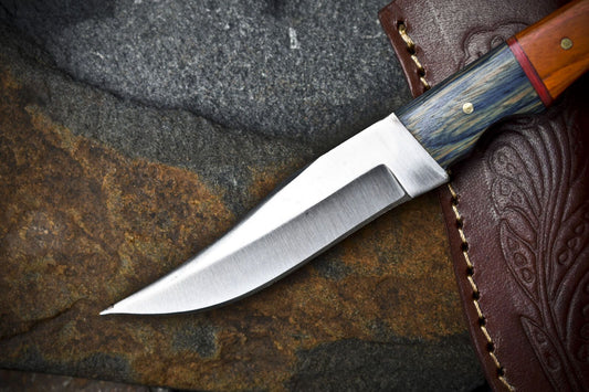 Custom Hand Forged Skinner Knife – AUS-8 Steel, Hard Wood Handle with Wooden Bolster, 8" Hunting Knife