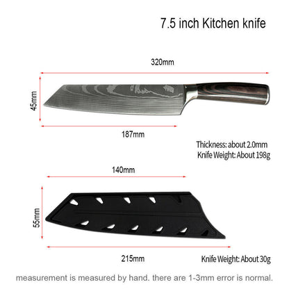 Wood Handle 4-Piece Japanese Style Damascus Pattern Chef Knife Set | Professional Kitchen Knives