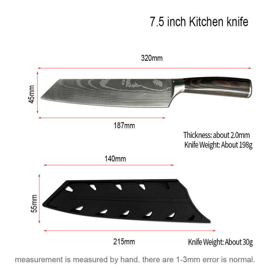 Wood Handle 4-Piece Japanese Style Damascus Pattern Chef Knife Set | Professional Kitchen Knives