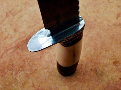 Heritage Forge Handmade Damascus Steel Bowie Knife with Camel Bone Handle for Hunting and Camping