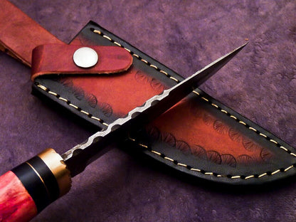 Heritage Forge 10 Inch Damascus Camping Hunting Knife with Camel Bone and Hardwood Handle