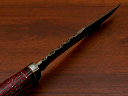 Handmade Damascus Bowie Hunting Knife | Rose Wood & Pakka Wood Handle | 13" Total Length | 4mm Blade