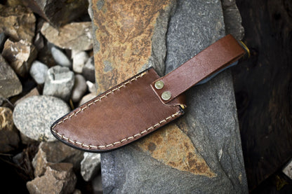 Custom Twist Damascus Skinner Knife with Gut Hook and Corian Handle – Handmade Hunting Gift Knife